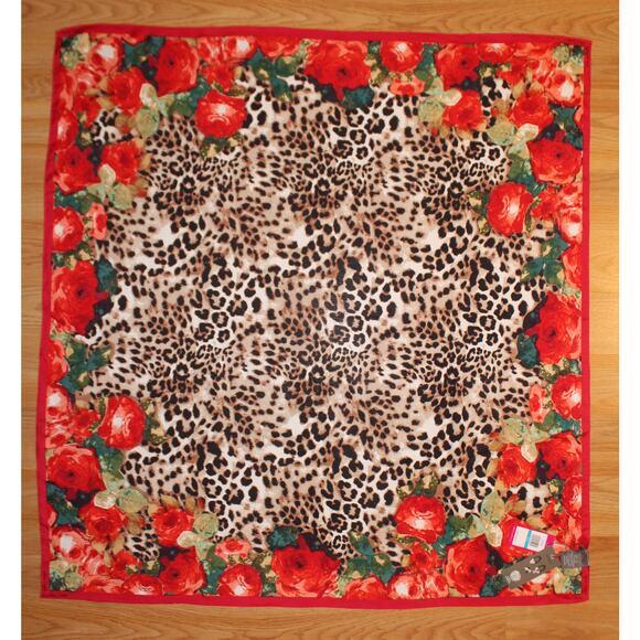 Vince Camuto Rose Leopard 36" Square Scarf Silk Rayon Blend #VC2430 - Picture 2 of 2